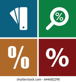 Discount icons set. set of 4 discount filled icons such as tag, percent