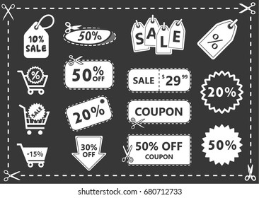 discount icons set, shopping coupons, offer price