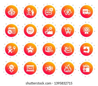 Discount icons. Set of Shopping, Sale and New icons. Free delivery, Flight sale and Black friday discount. Hot offer, Airplane and new store. Online shopping. Black friday clearance. Vector