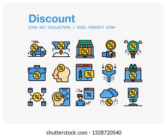 Discount Icons Set. UI Pixel Perfect Well-crafted Vector Thin Line Icons. The illustrations are a vector.