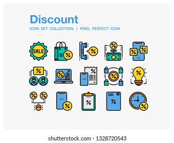 Discount Icons Set. UI Pixel Perfect Well-crafted Vector Thin Line Icons. The illustrations are a vector.