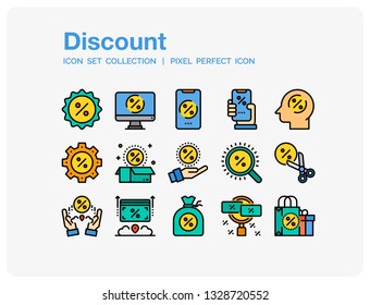 Discount Icons Set. UI Pixel Perfect Well-crafted Vector Thin Line Icons. The illustrations are a vector.