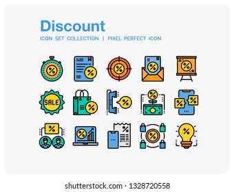 Discount Icons Set. UI Pixel Perfect Well-crafted Vector Thin Line Icons. The illustrations are a vector.