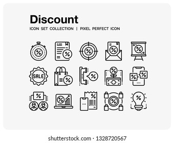 Discount Icons Set. UI Pixel Perfect Well-crafted Vector Thin Line Icons. The illustrations are a vector.