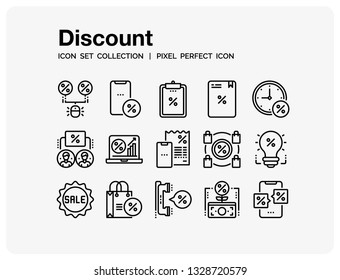 Discount Icons Set. UI Pixel Perfect Well-crafted Vector Thin Line Icons. The illustrations are a vector.