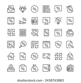 Conjunto de iconos de descuento. Iconos de línea vectorial. Símbolos de contorno de trazo negro