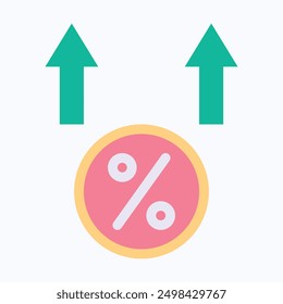 Discount Increase Arrow, Increase Interest Rate Icon. Flat Style Isolated Vector Icon.