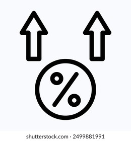 Discount Increase Arrow, Increase Interest Rate Icon. Isolated Lineal Vector Icon.
