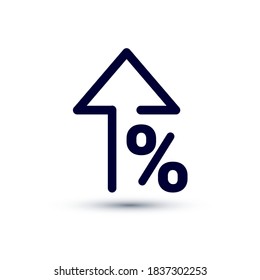 Discount Increase Arrow Outline Icon. Linear Style Sign For Mobile Concept And Web Design. Percentage Arrow Up Simple Line Vector Icon. Symbol, Logo Illustration. Pixel Perfect Vector Graphics.