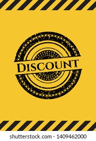 Discount inside warning sign, black grunge emblem. Vector Illustration. Detailed.