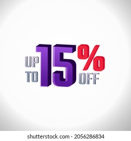 Discount Label up to 15% off Vector 3D Template Design Illustration. Promotion Flyer, Retro Label