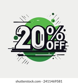 Etiqueta de descuento hasta un 20% de descuento. Signo o icono de precio de venta y descuento. Plantilla de diseño de ventas. Símbolo de compras y bajo precio. Ilustración de diseño de vector