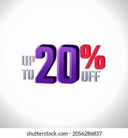 Discount Label up to 20% off Vector 3D Template Design Illustration. Promotion Flyer, Retro Label