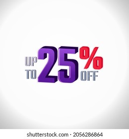 Discount Label up to 25% off Vector 3D Template Design Illustration. Promotion Flyer, Retro Label
