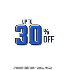 Discount Label up to 30% off Blue Vector Template Design Illustration. Suitable Design for Shop and Sale Banners.