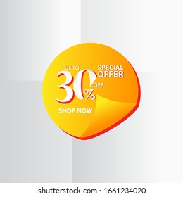 Discount Label up to 30% of Special Offer, Shop Now Vector Template Design Illustration