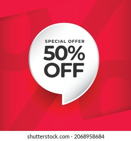 Etiqueta de descuento 50% de descuento de la Ilustración de diseño de plantilla de vectores de oferta especial