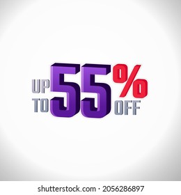 Discount Label up to 55% off Vector 3D Template Design Illustration. Promotion Flyer, Retro Label