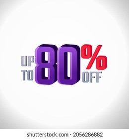 Discount Label up to 80% off Vector 3D Template Design Illustration. Promotion Flyer, Retro Label