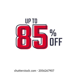 Etiqueta de descuento de hasta un 85% de descuento en la Ilustración de diseño de plantillas de vectores rojos. Diseño adecuado para carteles de compras y ventas.