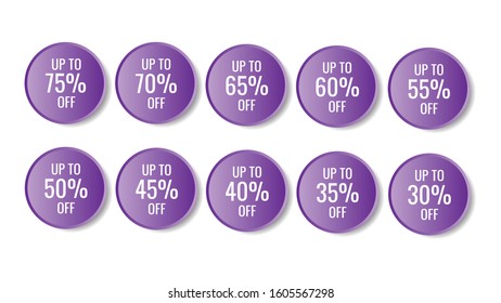 Discount Label. between, up to 35% off and 75% off. Sale tag vector badge template