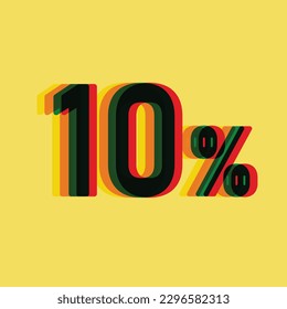 Discount label design template. Modern style with 10% cashback vector illustration for sale ads. Multicolored numbers on yellow background.