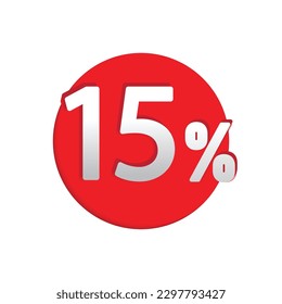 Discount label design template. Modern style with 15% cashback vector illustration for sale ads. Purple numbers. Red circle background.