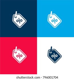 Discount label interface commercial symbol with percentage sign four color material and minimal icon logo set in red and blue