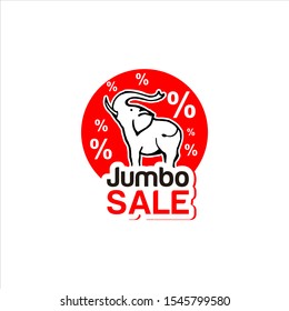 discount label modern red jumbo sale with elephant vector for logo graphic design template idea