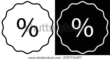 discount label outline icon in white and black background