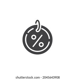 Rabatt, Etikett mit % Zeichen Vektorsymbol. volles Flachzeichen für mobiles Konzept und Webdesign. Rabatt Tag-Button-Symbol für die Glyphe. Symbol, Logo-Abbildung. Vektorgrafik