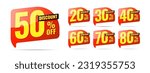Discount label pop up banner with different sale percentage. 20, 30, 40, 50, 60, 70, 80 percent off price reduction badge promotion design emblem set vector illustration isolated on white background.