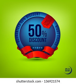 Discount label with red ribbon
