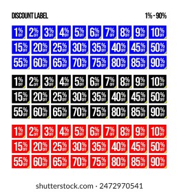 discount label set from 1% to 90%
