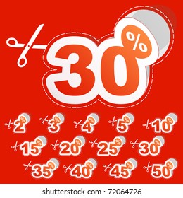 Discount label set for sale. Vector number percentage. Promotion coupon design for shopping.