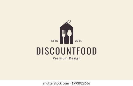 discount label with spoon fork logo vector icon illustration design