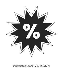 Discount label starburst black and white 2D line cartoon price tag. Burst shape percentage isolated vector outline sticker sale holiday. Monochromatic flat spot illustration, retail promotion label