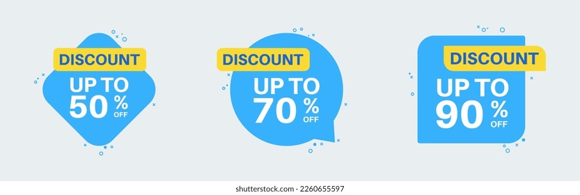 Discount label sticker in retro design style. Sticker with 50, 70, 90, percent off special price.