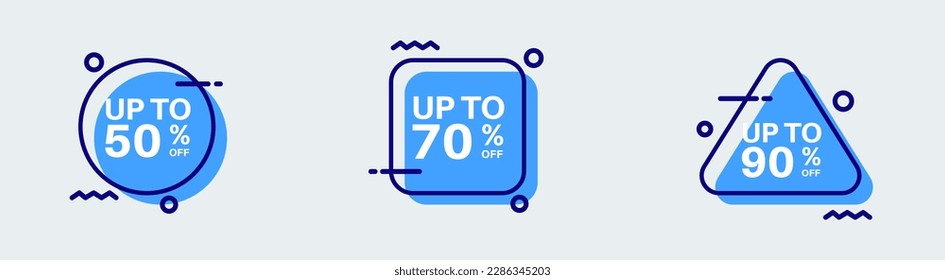 Discount label sticker in retro design style. Sticker with 50, 70, 90, percent off special price.