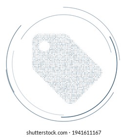 The discount label symbol filled with dark blue dots. Pointillism style. Vector illustration on white background