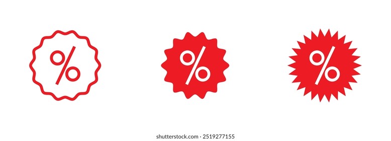 Discount label vector icon set. Percentage badge and special offer symbol. Linear style sale label logo.