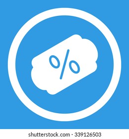 Discount Label vector icon. Style is flat rounded symbol, white color, rounded angles, blue background.