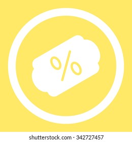 Discount Label vector icon. Style is flat rounded symbol, white color, rounded angles, yellow background.
