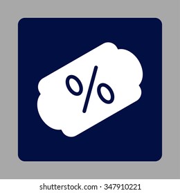 Discount Label vector icon. Style is flat rounded square button, white and dark blue colors, silver background.