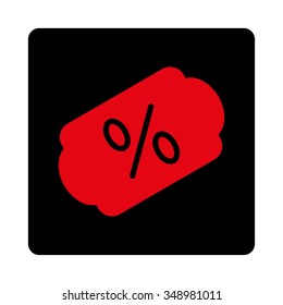 Discount Label vector icon. Style is flat rounded square button, intensive red and black colors, white background.