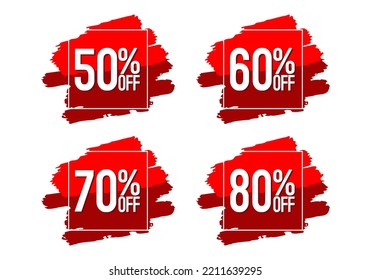 discount label vector logo art 50 60 70 80 percent simple perfect premium red colour