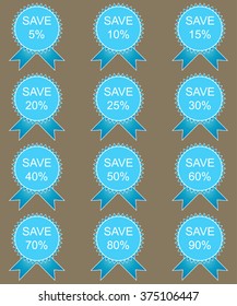 Discount labels in blue tones.  