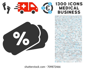 Discount Labels gray vector icon with 1300 medical business icons. Clipart style is flat bicolor light blue and gray pictograms.