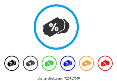 Discount Labels rounded icon. Style is a flat discount labels gray symbol inside light blue circle with black, gray, green, blue, red, orange color versions.