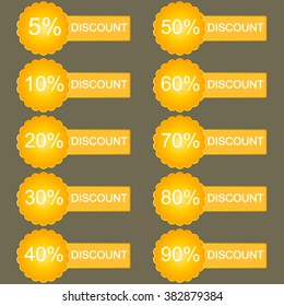 Discount labels. Sales set in orange tones. Vector.